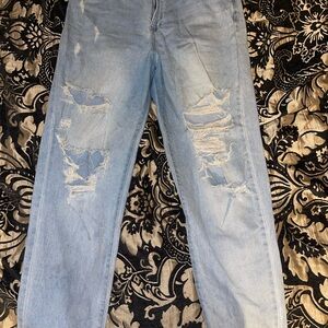 Fashion Nova Distressed Straight Leg Jeans 15/32 Light Wash Y2K